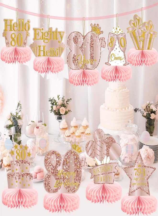 MOORAY 9Pcs 80th Birthday Decorations Pink Rose Gold Honeycomb Centerpieces for Women,Happy 80th Birthday Table Centerpieces Party Supplies,Eighty Year Old Birthday Table Toppers Decor - Image 5